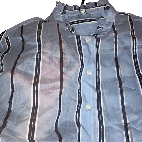 Reiss Avera NWOT Semi-Sheer Metallic Striped Blue Button Down Shirt-size 8 - Picture 5 of 13